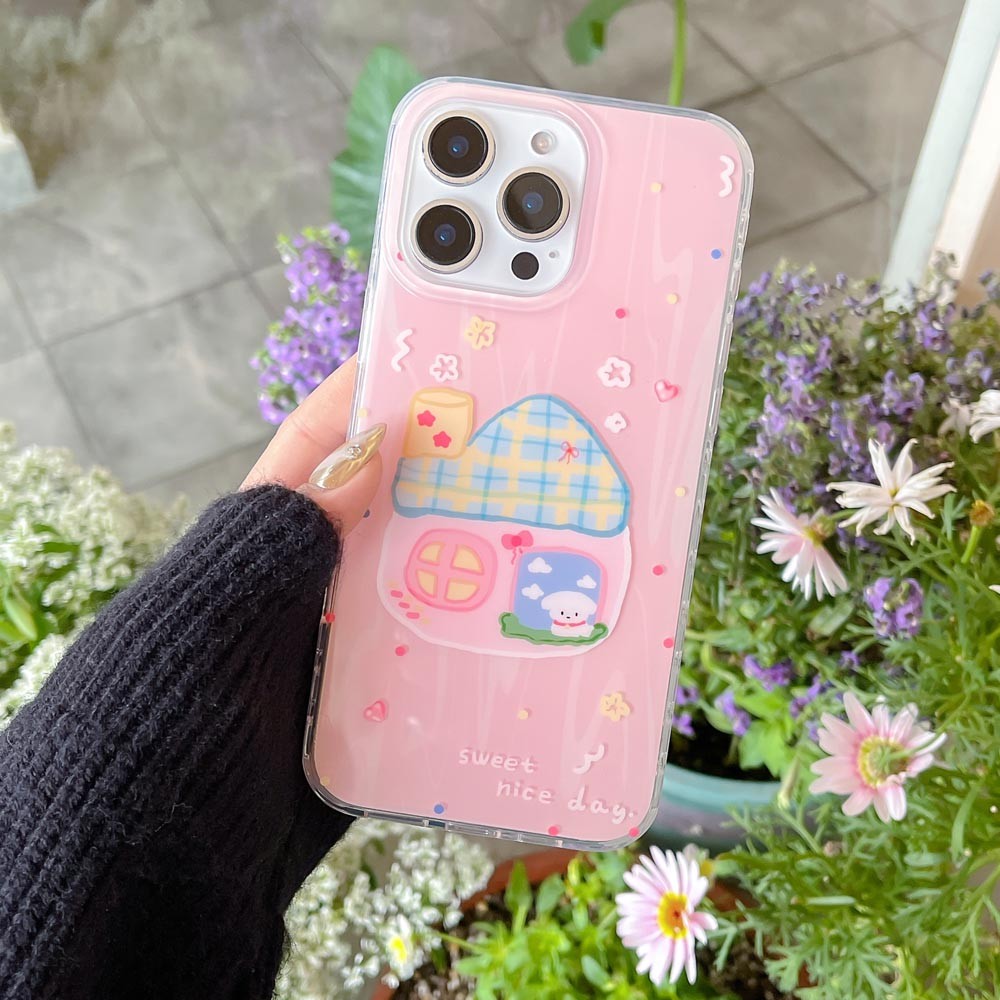 Ốp Lưng Cứng Tương Thích Với iPhone 13 13Pro 13ProMax 14 14Pro 14ProMax 15 15Pro 15ProMax 16 16Pro 16ProMax Ốp Họa Tiết Ngôi Nhà Màu Hồng