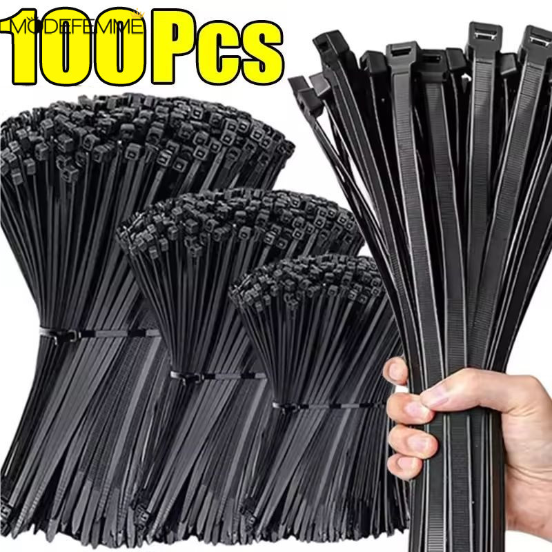[Trang chủ] Dây buộc cáp Nylon chống gỉ có khóa an toàn, Dây buộc khóa kéo toàn thân 3x100mm & 3x150mm, 100 cái / túi đựng điện tử / Dây quấn cáp