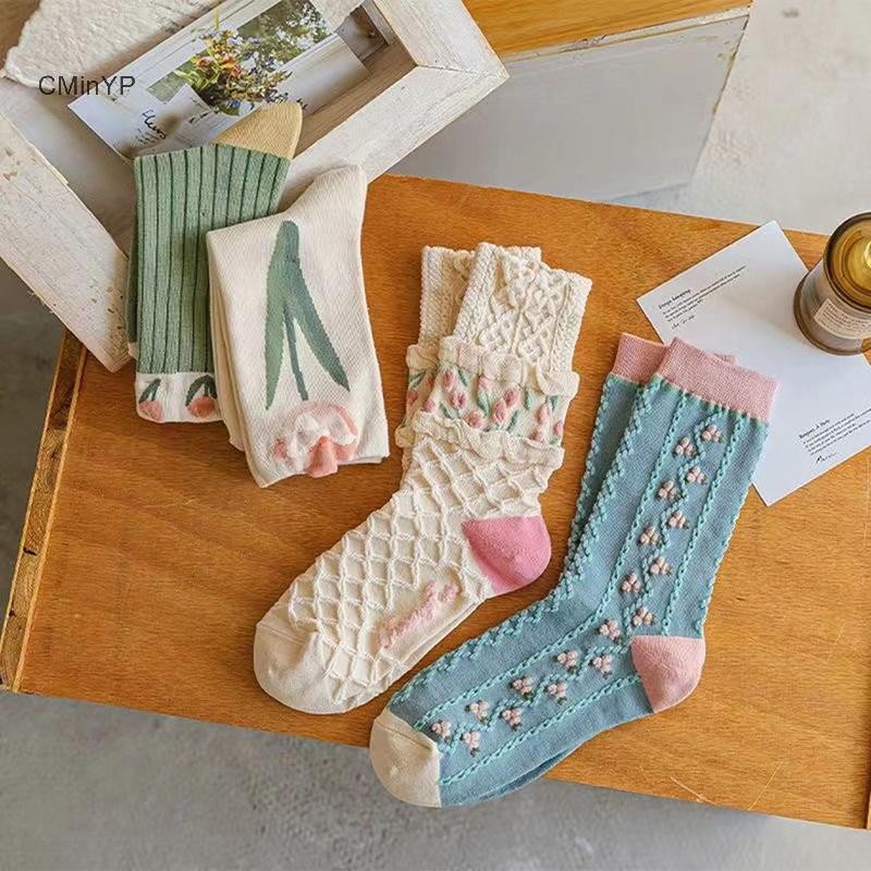 Cminyp Mới Tất Nữ Phong Cách Hàn Quốc Xu Hướng Hoa Tất Cotton Thường Ngày Bé Gái Thủy Thủ Đoàn Tất Vinh Quang