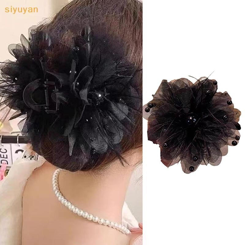 Siyuyan Hàn Quốc Nữ Thời Trang Lưới Hoa Phụ Kiện Tóc Organza Ngọc Trai Đen Kẹp Tóc Mũ VN