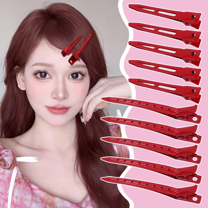 Kẹp Tóc Mỏ Vịt Đỏ Ankola - Kẹp Tóc Nổ - Kẹp Tóc Nữ - Phụ Kiện Tóc Thanh Lịch - Phong Cách Năm Mới, Ngọt Ngào, Phong Cách Y2k, Cổ Điển