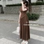 Set Váy Vạt Nhọn Cổ Tròn, Áo Ngắn Tay Kèm Chân Váy Xòe (thun tăm) Women Nữ Nhung
