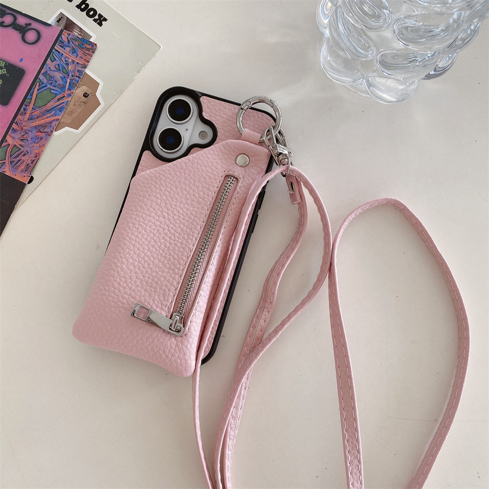 Ốp Điện Thoại Đeo Ngang Cho IPhone 13 12 Mini 16 15 14 11 Pro XS Max X XR 7 8 Plus Ví Dây Kéo Có Đựng Thẻ Da PU