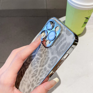 Vỏ bảo vệ ống kính Mạ da báo Vỏ điện thoại cho iPhone 16 Pro Max 12 13 14 15 Promax 15Plus 17Promax Chống sốc Nam Nữ Vỏ điện thoại di động