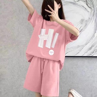 Set đồ nữ, Quần đùi kèm áo phông nữ mẫu HI size 40-70kg , Đồ bộ nữ mặc ở nhà chất liệu thoáng mát, Đồ Ngủ nữ