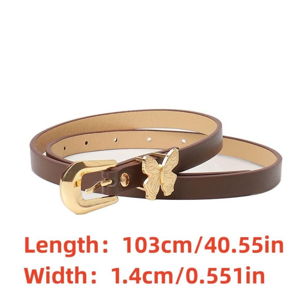 Thắt lưng da nữ MERIGGIARE, Thắt lưng thiết kế giả da mềm thiết kế hình con bướm, Thắt lưng khóa vàng mỏng thông thường