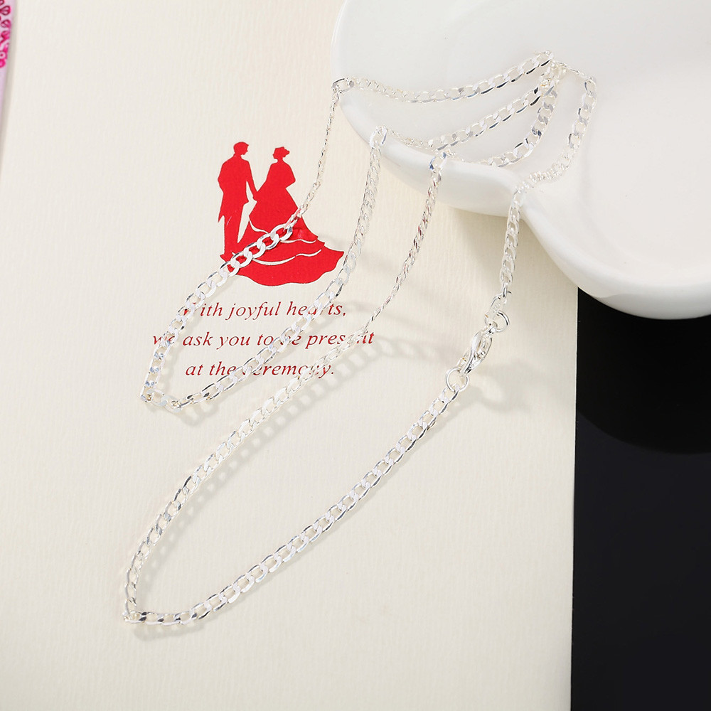 Vòng Cổ Bạc 925 16-30 Inch Cổ Điển 2MM Flat Sideways Dây Chuyền Nữ Trang Sức