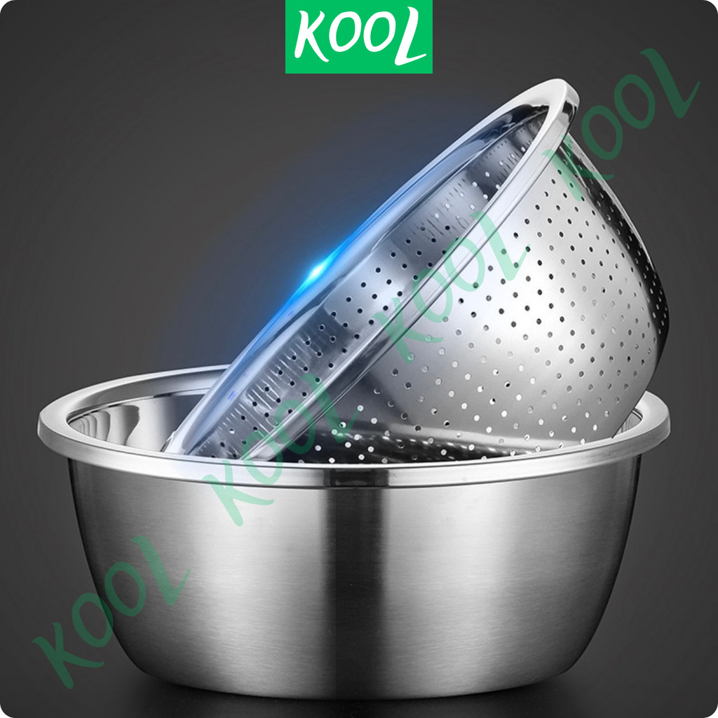 Thau inox đa năng KOOL RB20118 chậu rổ inox, thao trộn rửa rau nhiều size