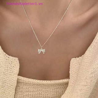 {Fh Fashion} Vòng cổ mặt dây chuyền nơ mịn màu bạc Dây chuyền cổ nữ Dây chuyền cổ tối giản Quà tặng sinh nhật Trang sức nhẹ.