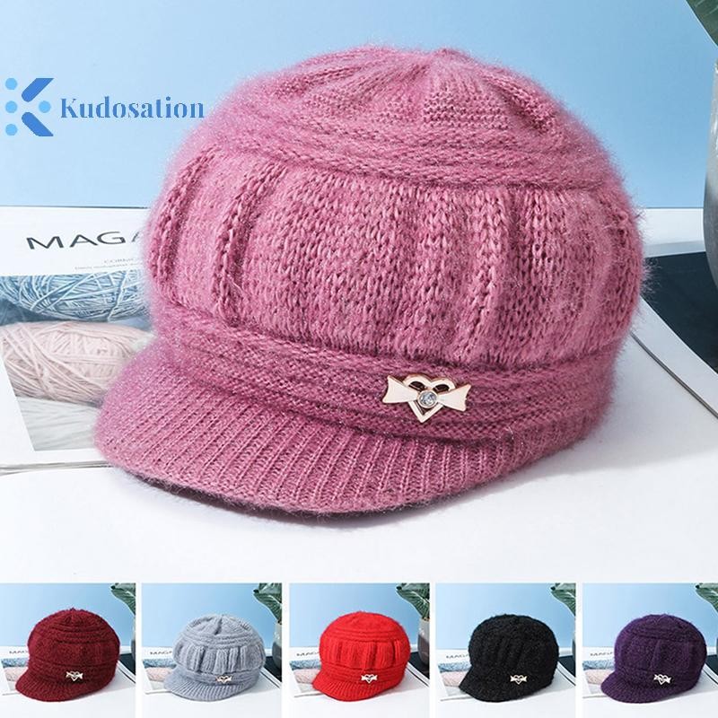 Kudosation Len Mũ Thời Trang Nữ Sang Trọng Dệt Kim Gió Bảo Vệ Tai Màu Trơn Không Khí Đơn Giản Thu Đông Mũ Ấm Áp