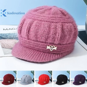 Kudosation Len Mũ Thời Trang Nữ Sang Trọng Dệt Kim Gió Bảo Vệ Tai Màu Trơn Không Khí Đơn Giản Thu Đông Mũ Ấm Áp
