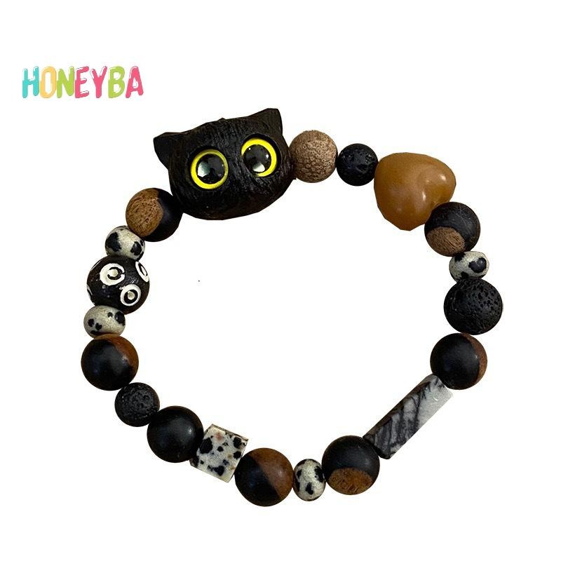 < Honeyba > Mới Dễ Thương Nhỏ Đen Vòng Tay Dành Cho Nữ Thời Trang Ngộ nghĩnh Động Vật Hoạt Hình Đính Hạt Vòng Tay Hợp Thời Trang Cặp Đôi Người Bạn Trang Sức Quà Tặng