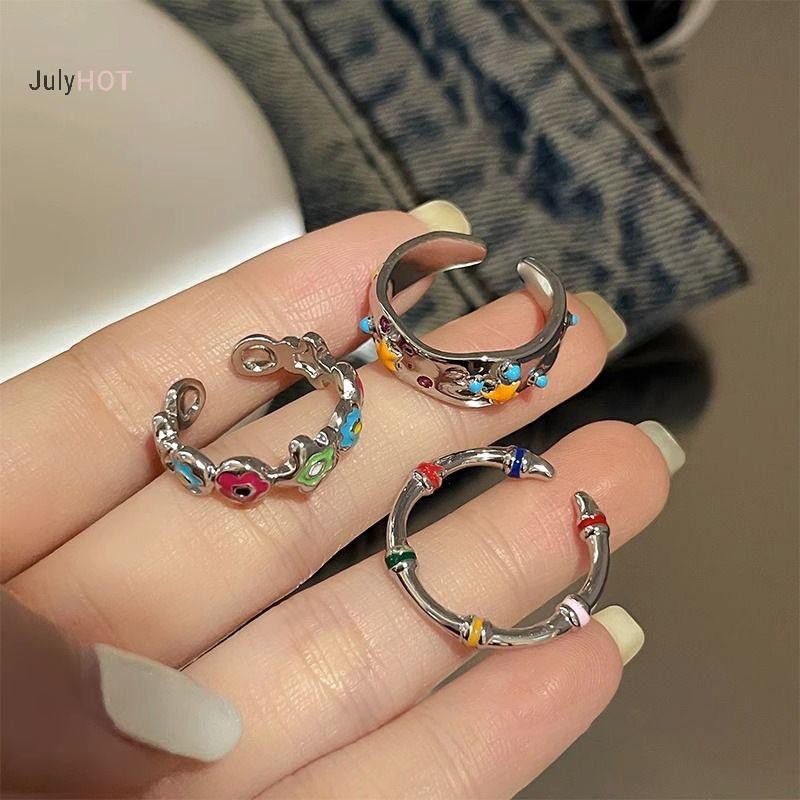 Julyhot Đầy Màu Sắc Hoa Ngôi Sao Nhẫn Dopamine Mở Có Thể Điều Chỉnh Dầu Thả Ngón Tay Nhẫn Nữ Tay Trang Sức Cho Nữ Bé Gái Món Quà Hoàn Hảo Massivedeals