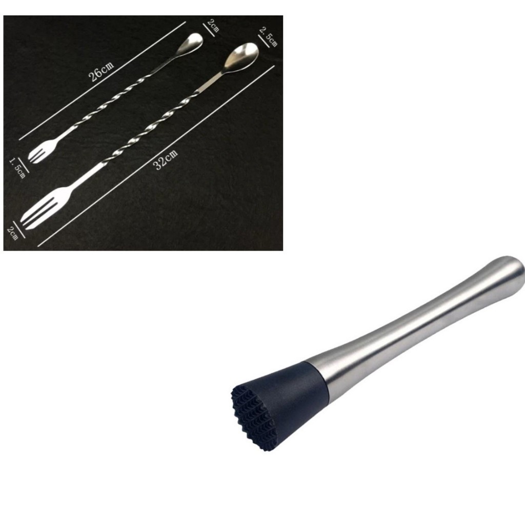Chày bar pha chế Inox - Chày pha chế - Dụng cụ dầm trái cây - Thìa bar pha chế 25CM