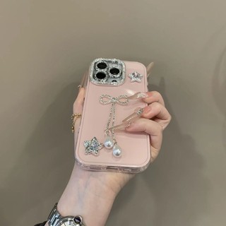 Ốp điện thoại nơ tua rua kim cương giả sang trọng cho iPhone16 15 14 13 12 11Pro Max camera chống sốc đi kèm bảo vệ màng ống kính chống rơi mặt sau mềm