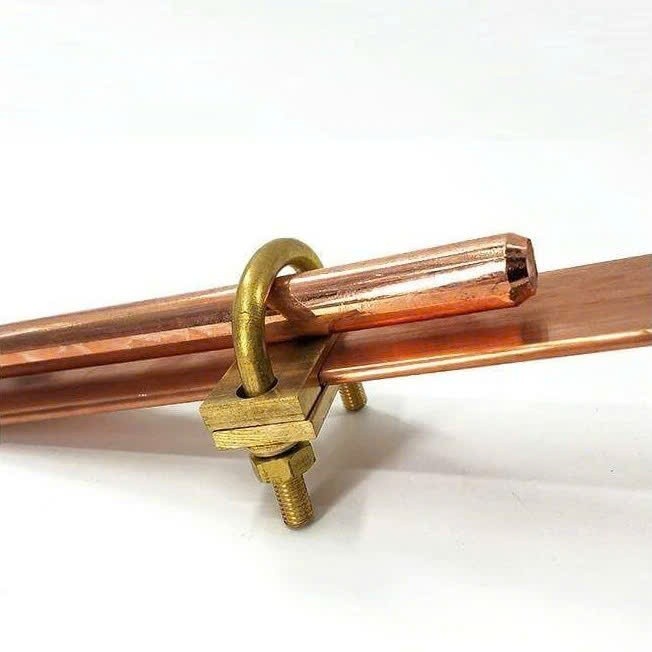 Kẹp xiết cáp tiếp địa chữ u đồng vàng,kẹp cọc và dây cáp tiếp địa,ốc xiết cáp,ốc siết cáp,kẹp tiếp địa chữ u,ốc cà na