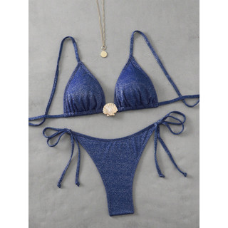 Đồ bơi nữ Vỏ kim loại Royal Blue Halter Hai mảnh Bikini Đồ bơi