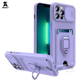 Dành Cho iphone 13 Pro Max / 12 Pro Max / 11 Pro Max Ốp Lưng 4 Trong 1 Trượt Camera Bao Đựng Thẻ Đứng Vuông Freebie Dây Chống Sốc Chống Rơi Mỏng Mềm TPU Cover