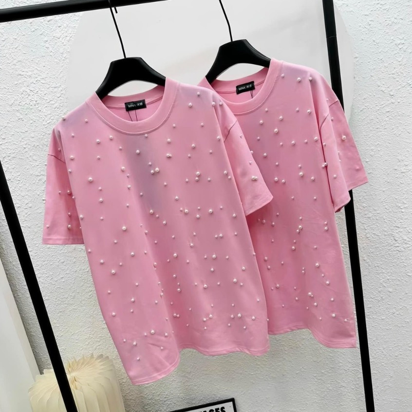 Áo Thun Đính Ngọc Kín Thân KCloset Áo Phông Cotton Khô Dày Dặn Mềm Mịn NA382