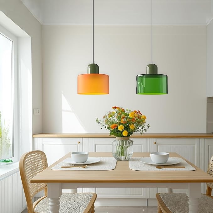 Đèn chùm kính màu cam cổ điển, Đèn dây chuyền dài đầu giường Led, Thanh bàn ăn Cafe Đèn treo trang trí thương mại