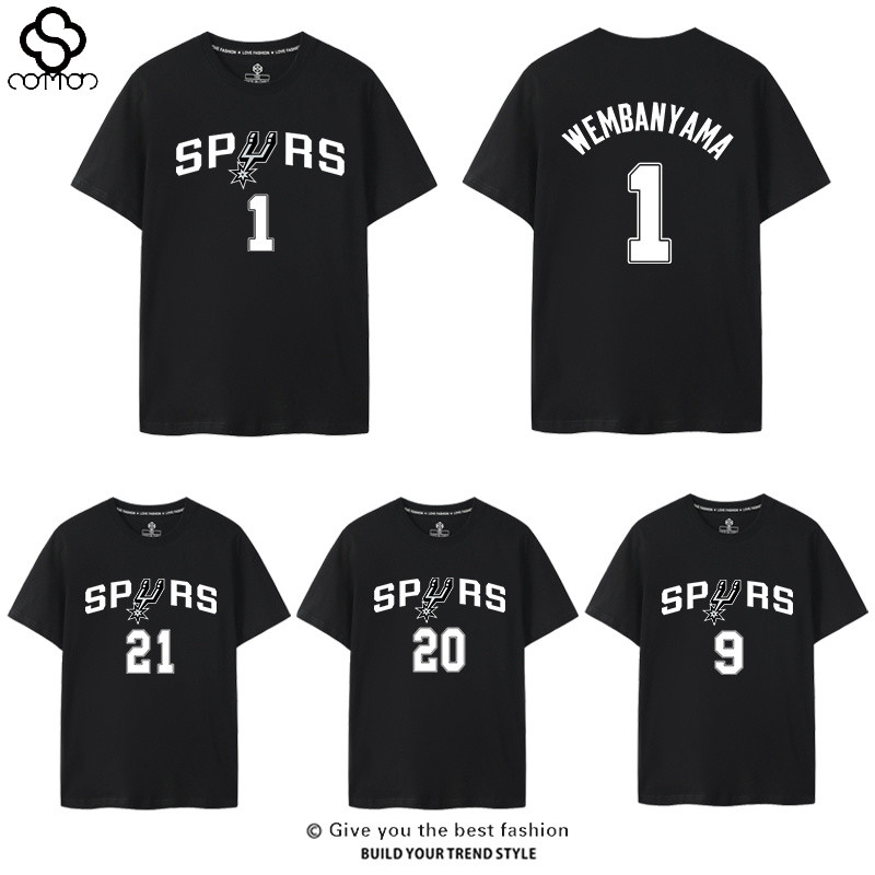 Spurs Duncan No. 21 Parker Gino Billy Vinban Yama No. 1 Áo thun ngắn tay Áo bóng rổ thể thao cỡ lớn thông thường