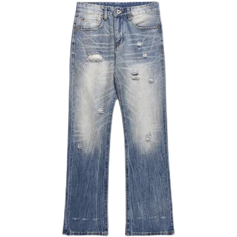 ThaliaWisp American Retro Quần jean rách thẳng hơi loe dành cho nam