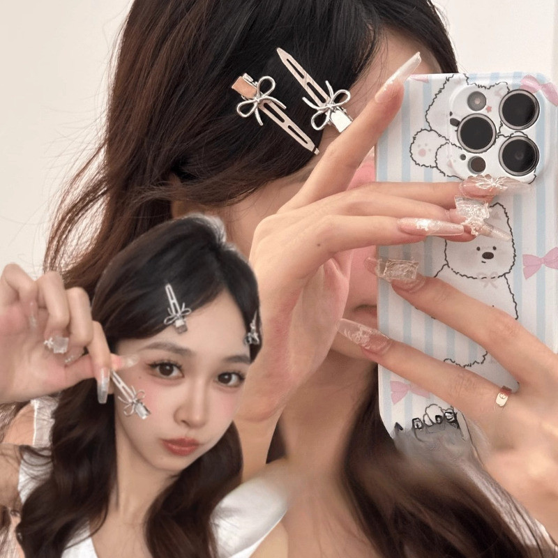 5 Kẹp Tóc Nơ Kim Loại - Traceless, Cool - Y2K Trend Phụ Kiện Tóc - Mỏ Vịt Barrettes - Kẹp Tóc Trang Điểm Bé Gái - Kẹp Tóc Side Bangs - Dụng Cụ Tạo Kiểu Tóc