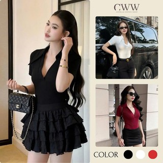 [DEAL Mở Bán] Áo thun polo cổ bẻ cách điệu ôm body. Áo polo nữ cổ V sang chảnh A34 Top Women