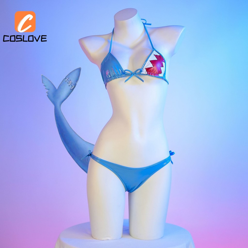 Hololive Gawr Gura Cá Mập Bikini Phù Hợp Với Người Phụ Nữ Một Kích Thước Đồ Bơi Mùa Hè Kỳ Nghỉ Trang Phục Hoạt Hình Phong Cách Cos Đồ Bơi