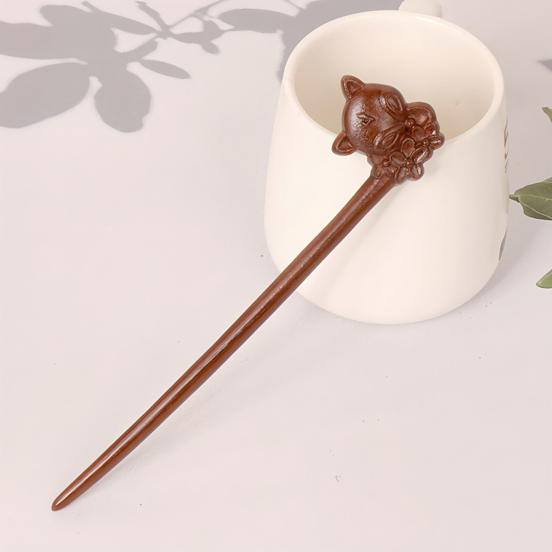 Kẹp tóc gỗ đàn hương cao cấp hai mặt khắc cổ điển, phong cách Hanfu, vàng lụa