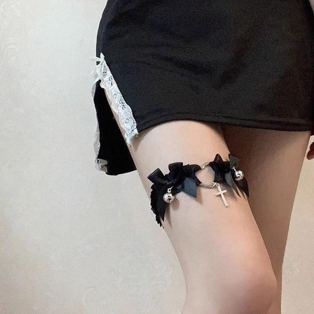 Jk Đùi Dây Đeo Nữ Tối Chân Vòng Gợi Cảm Garter Trên Dây Xích Garter Giả Da Thắt Lưng Chân Nơ S6l9