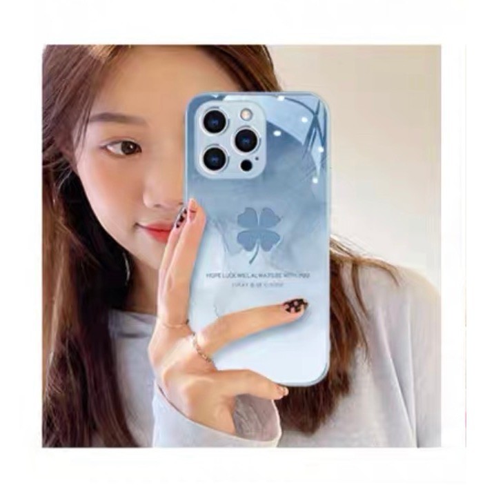 𝐓𝐞𝐜𝐡 𝐒𝐭𝐨𝐫𝐞 Ốp điện thoại kính cường lực cỏ ba lá có sẵn Thích hợp cho IPhone 15pro 14 13 12 Promax 11promax 7 8plus Xsma