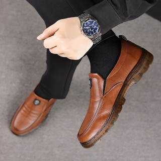 Giày da nam lười không dây công sở, da thật, thoáng khí, thoải mái, cỡ lớn
