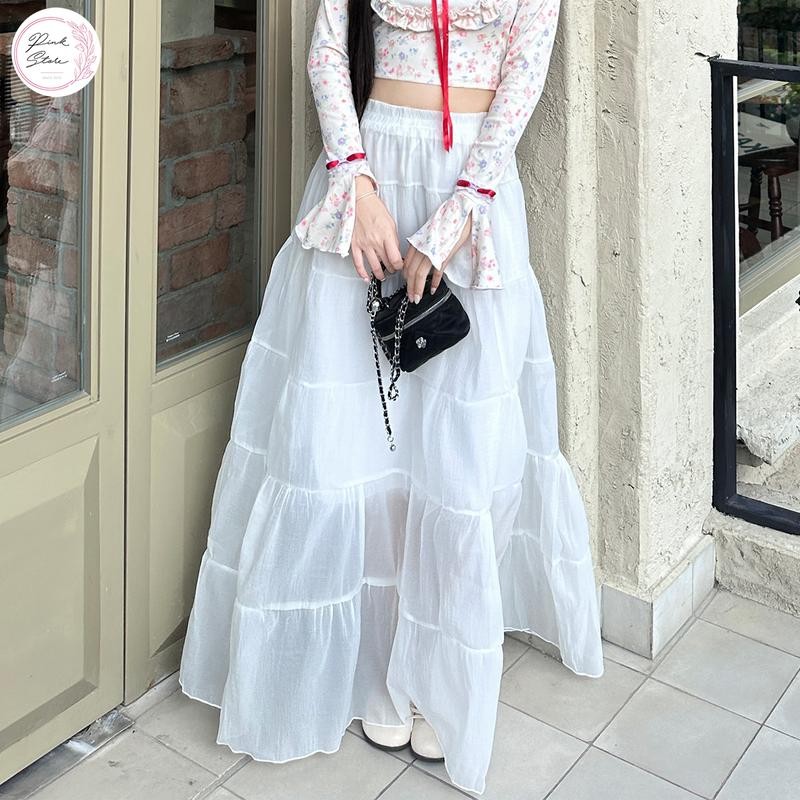 Chân Váy Xuyên Thấu Dáng Dài Nhiều Tầng PINKSTORE29 Phong Cách Tiểu Thư Nhẹ Nhàng C987