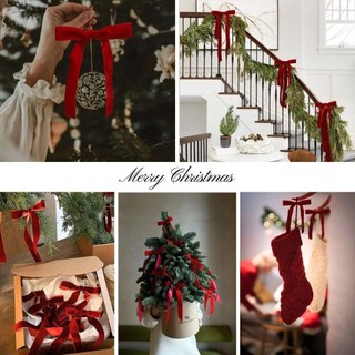 MIKYCO 12 / 24 Cái / bộ Nơ Cây Giáng Sinh, Nơ Nhung Nhung Vintage, Nơ Vòng Hoa Tự Làm Màu Đỏ Sang Trọng Nơ Trang Trí Nhà Cửa