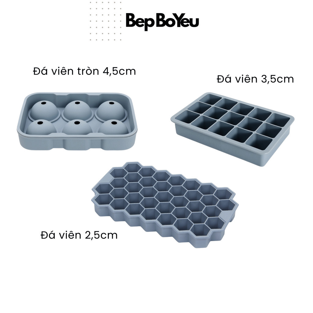 Khay đá silicon cao cấp có nắp, không BPA, dễ vệ sinh, bền chắc