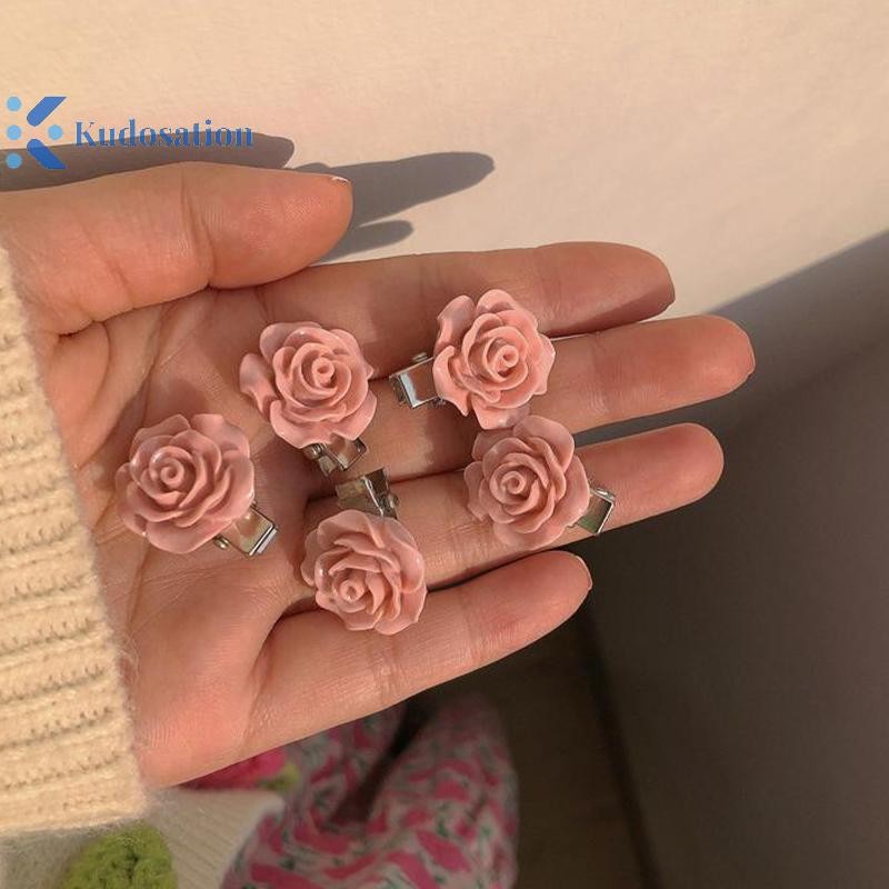 Kudosation Màu Hồng Mềm Mại Cô Gái Dễ Thương Series Đào Phong Cách Ngọt Ngào Camellia Ren Kẹp Nơ Mũ Đội Đầu