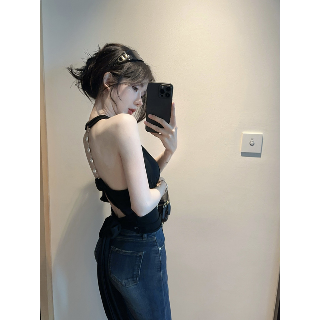 Gợi Cảm Đẹp Lưng Dây Áo Vest Nữ Slim fit Ngắn Dây Hot Girl Top