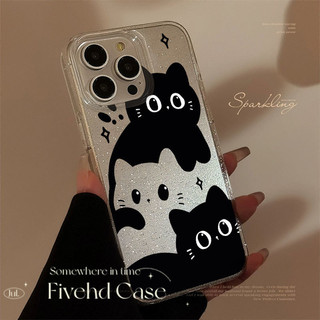 Ins Hàn Quốc Phim Hoạt Hình Mèo Đen Dễ Thương Cặp Đôi Bling Vỏ Sáng Tạo Cho iPhone 11 16 16E 15 14 13 12 Pro Xs Max XR X 7 8 Plus SE HD Ốp Lưng Điện Thoại Bảo Vệ Lấp Lánh Vỏ