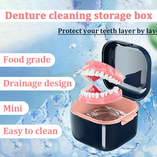 Hộp tắm răng giả Bộ hộp đựng răng giả Hộp đựng di động có giỏ lọc, Hộp đựng răng giả Hộp đựng răng giả Răng giả Làm sạch răng giả