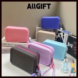 AllGIFT Ví vuông, Silicone có dây đeo cổ tay Ví đựng tiền xu, Túi đựng mỹ phẩm có dây kéo màu trơn Vật phẩm nhỏ