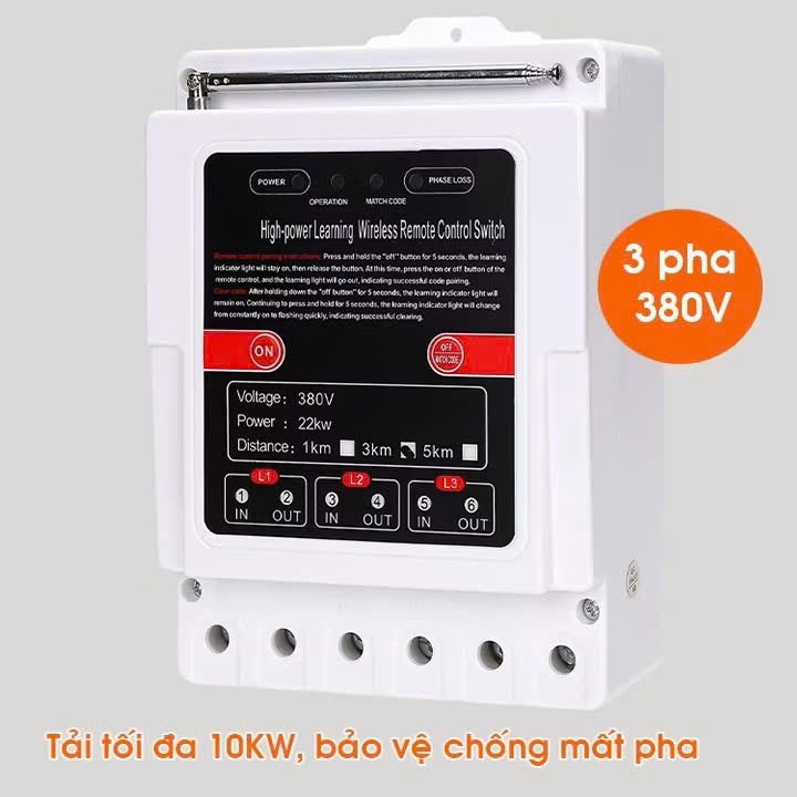 Điều khiển từ xa 3 pha,1 pha 3km (3000m) 6000w chống mất pha,điều khiển máy bơm nước từ xa,công tắc điều khiển từ xa