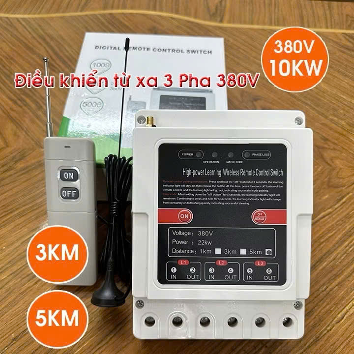 Điều khiển từ xa 3 pha,1 pha 3km (3000m) 6000w chống mất pha,điều khiển máy bơm nước từ xa,công tắc điều khiển từ xa