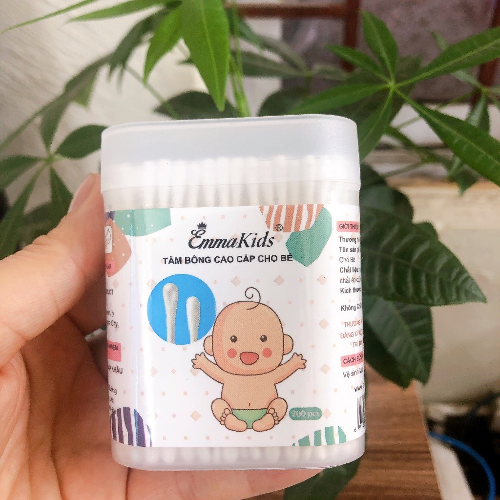 Combo 3 Hộp tăm bông trẻ em Vcoool, Emma Kids kháng khuẩn cho bé vệ sinh tai, mũi... (Hộp 200 que)
