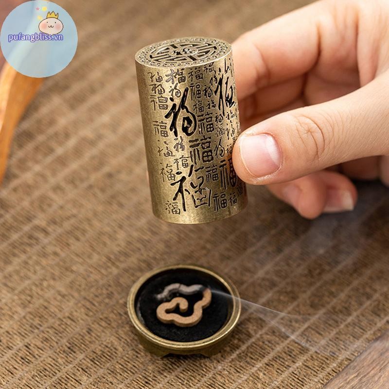 Pufangbliss Hợp Kim Lư Hương Giá Đỡ Vuông Xi Lanh Dọc Lư Hương Trong Nhà Hương Trang Trí Nhà Hương Trung Quốc Lư VN