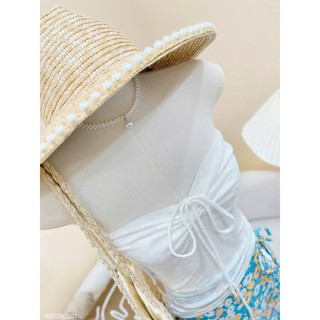 (Hàngl1)Set đồ đi biển 2 món áo cúp ngực rút dây ôm body phối chân váy xanh hoa nhí dáng dài cute dễ thương _SEP House