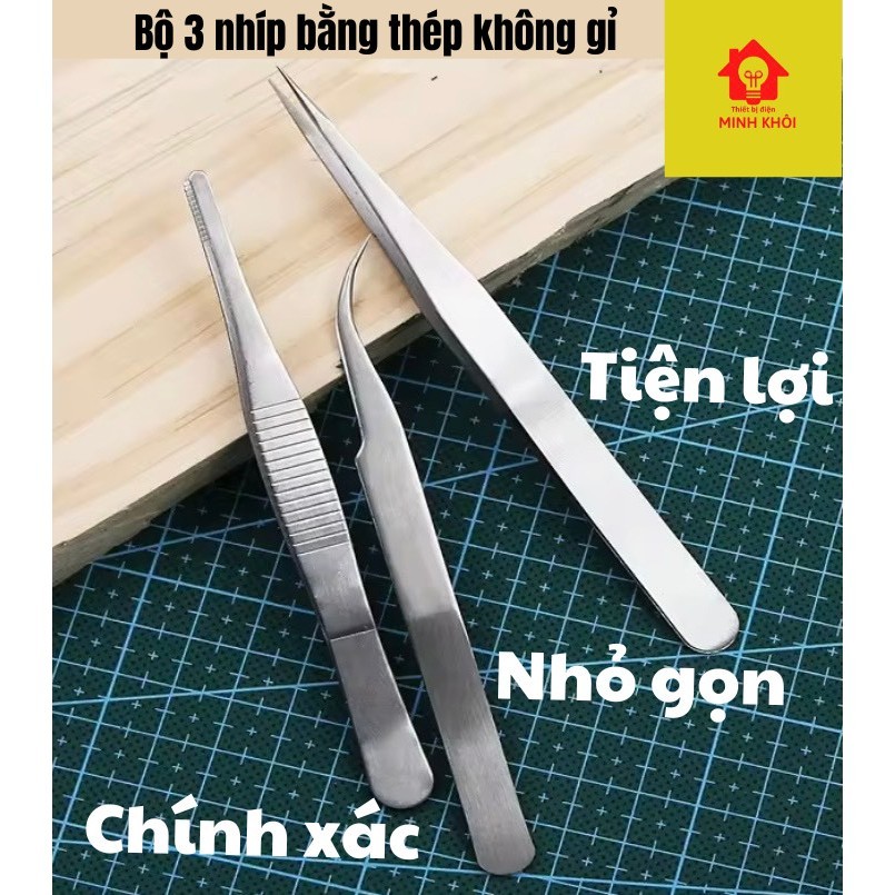 Bộ 3 kẹp linh kiện điện tử,bộ nhíp gắp linh kiện điện tử,bộ banh nhíp gắp linh kiện,kẹp gữ mỏ hàn,bộ 3 nhíp đa năng
