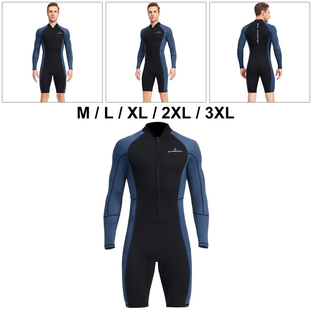 Nam Wetsuit Ngắn Ướt Phù Hợp Với Lặn Phù Hợp Với Quần Short Zip Phía Trước Giữ Ấm Dài Tay Đồ Bơi Cho Lặn Lặn Bơi
