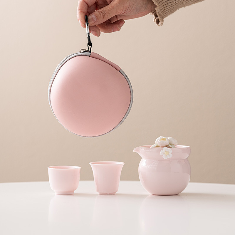 3D Pinch Hoa Nữ Du Lịch Trà Bộ Ngoài Trời Di Động Cắm Trại Bảo Quản Túi Gốm Nhanh Cốc Trà Ấm Trà Hộ Gia Đình Trà Nhỏ Bộ