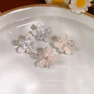 Bông tai hoa pha lê nhân tạo Zircon kim bạc dành cho nữ Phụ kiện đi lại ngọt ngào và thời trang Hàn Quốc